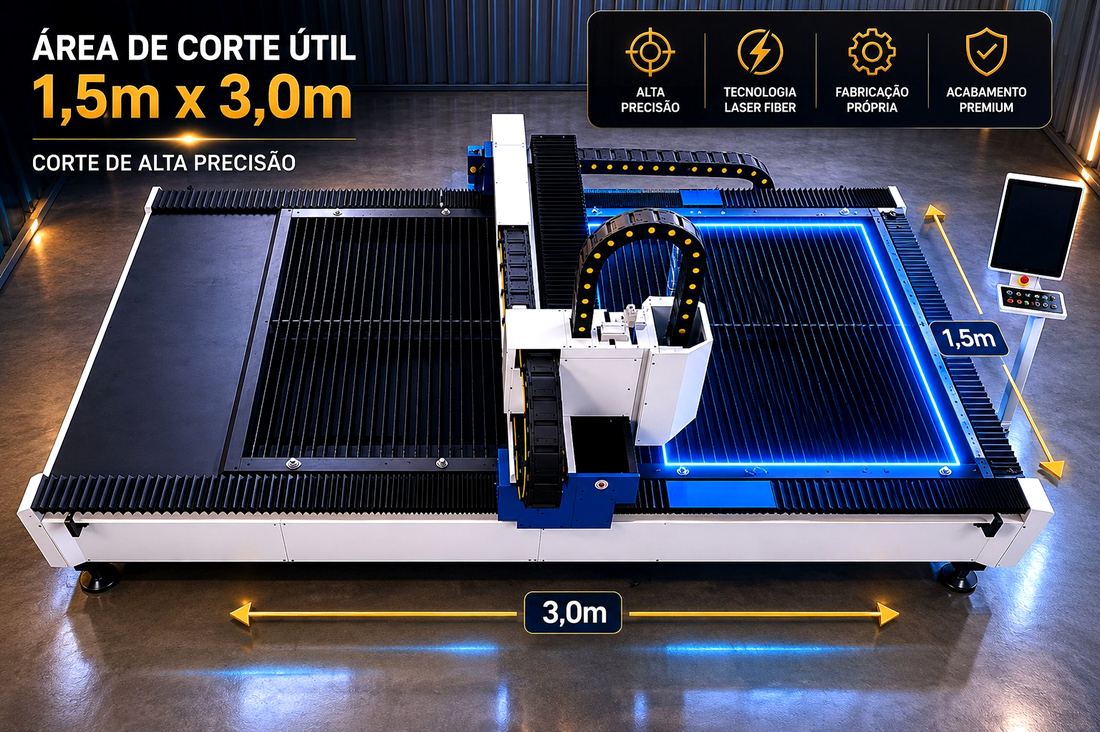 Fiber Laser 3000W — Área de corte 1,5m x 3,0m